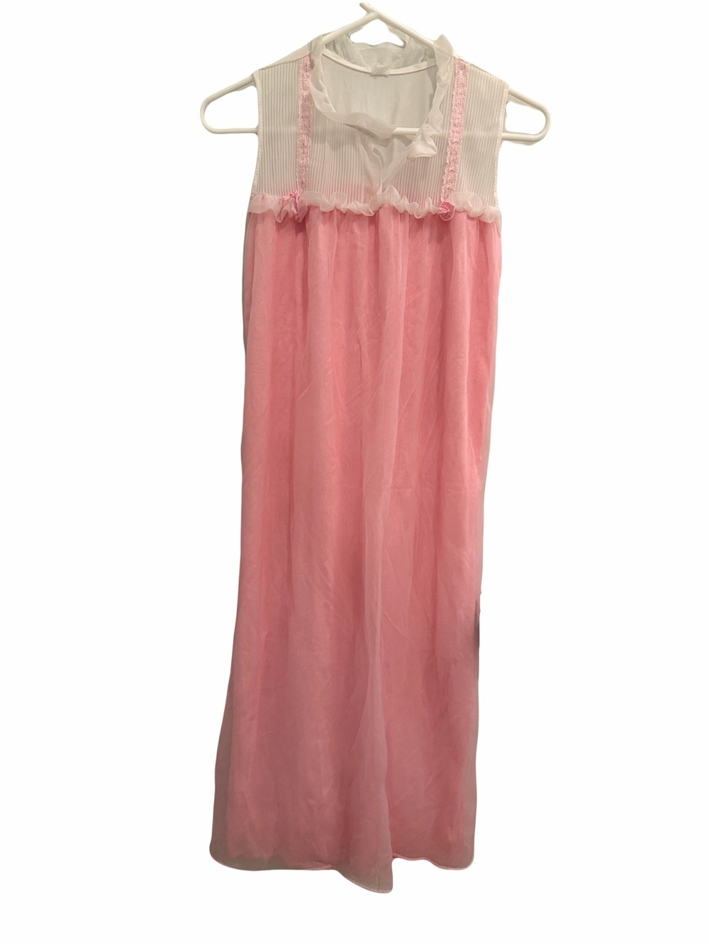 Vintage Sheer Pink Nightgown with White Yoke